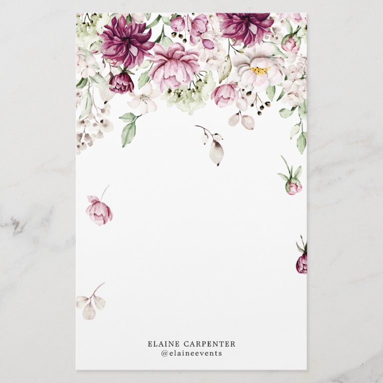 magenta garden floral monogram Stationery Paper