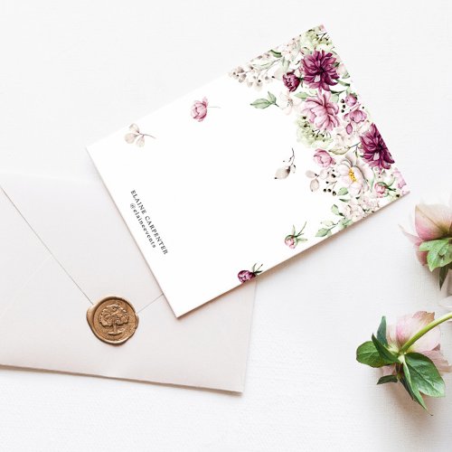 Magenta Garden Floral Monogram Stationery Paper