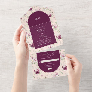magenta garden floral (no ENV needed) All In One Invitation
