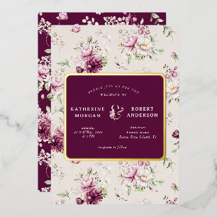 magenta garden floral wedding foil invitation