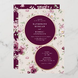 magenta garden floral wedding foil invitation