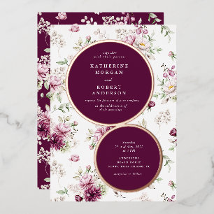 magenta garden floral wedding invitation foil invitation