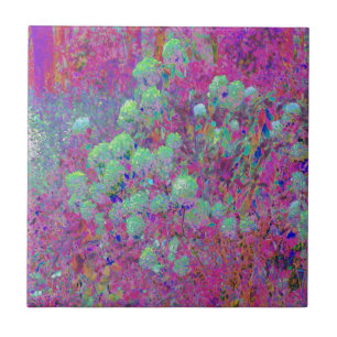 Magenta Garden with Aqua Hydrangea Flowers Ceramic Tile