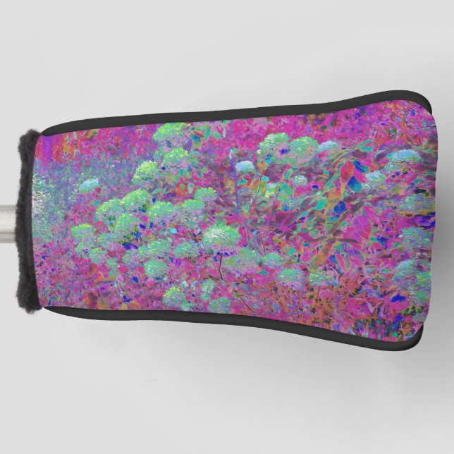 Magenta Garden with Aqua Hydrangea Flowers Golf Head Cover (Front)