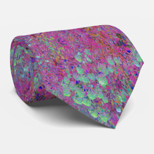 Magenta Garden with Aqua Hydrangea Flowers Neck Tie