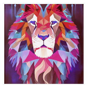 Magenta Geometric Lion Abstract Art