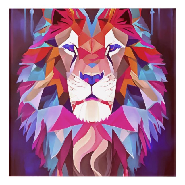 Magenta Geometric Lion Abstract Art (Front)