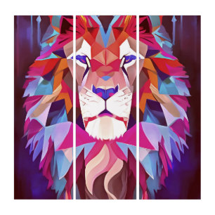 Magenta Geometric Lion Abstract Art