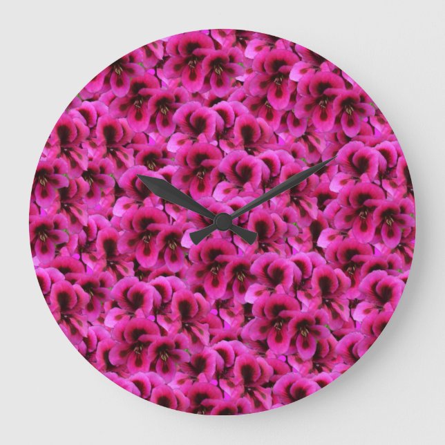 Magenta Geranium Flowers, Large Wall Clock (Front)