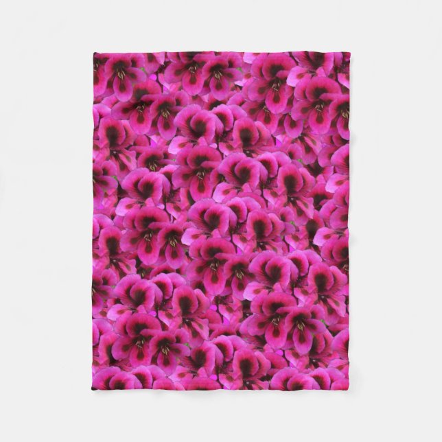 Magenta Geranium Flowers, Small Fleece Blanket. (Front)