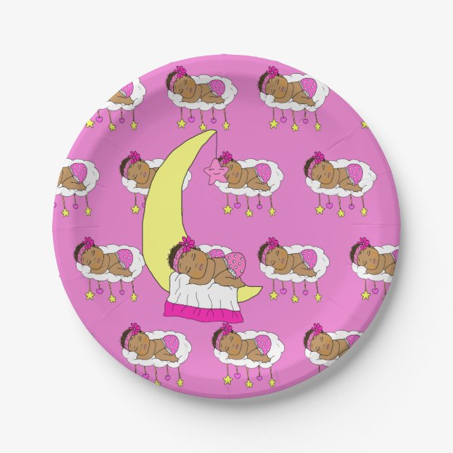 Magenta Girl's Baby Shower Paper Plates (Front)