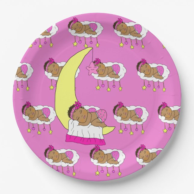 Magenta Girl's Baby Shower Paper Plates (Front)