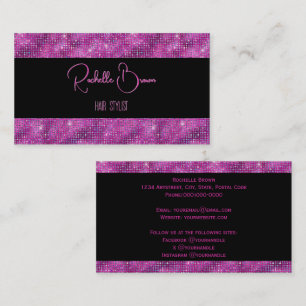 Magenta Glitter and Black Business Card