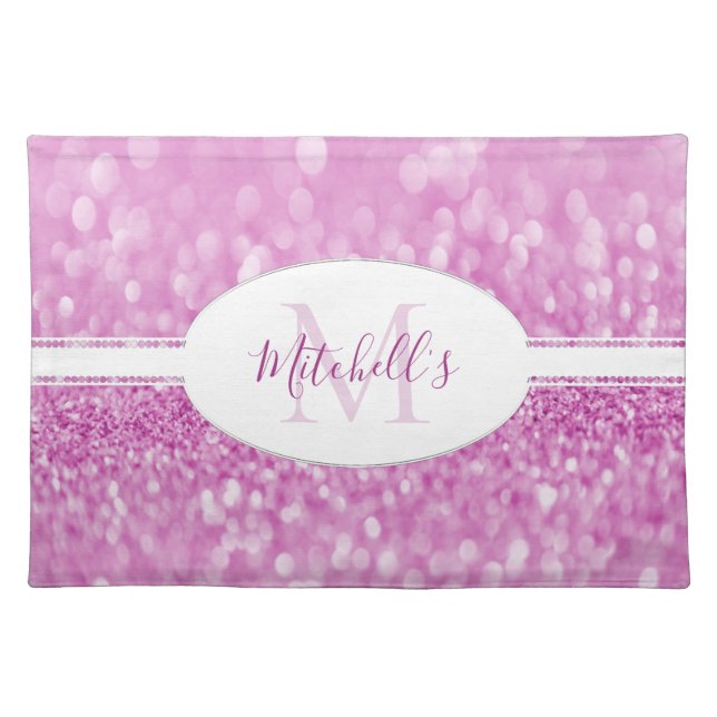 Magenta Glitter Personalize Cloth Placemat (Front)