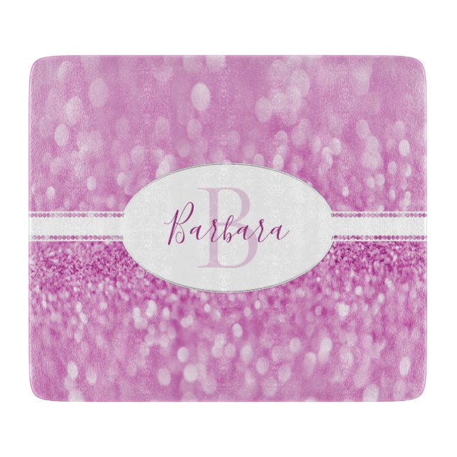 Magenta Glitter Personalize Cutting Board (Front)