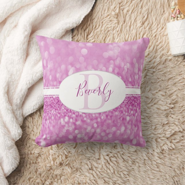 Magenta Glitter Personalize Throw Pillow (Blanket)