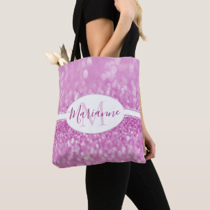 Magenta Glitter Personalize Tote Bag
