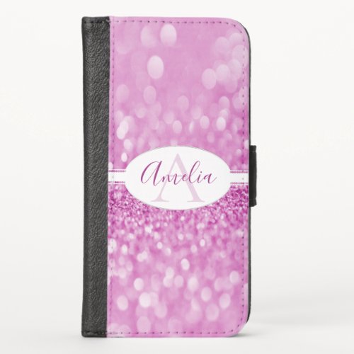 Magenta Glitter Personalized iPhone Wallet Case