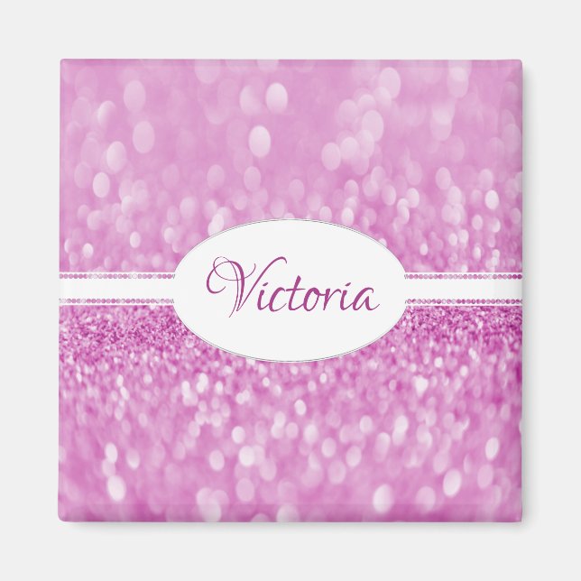 Magenta Glitter Personalized Magnet (Front)