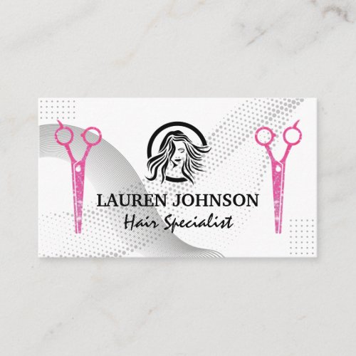 Magenta Glitter Salon Scissors  Hair Stylist Logo Business Card