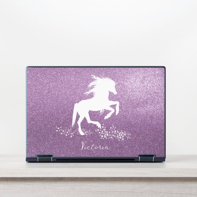 Magenta Glitter Unicorn HP Laptop Skin (Front)