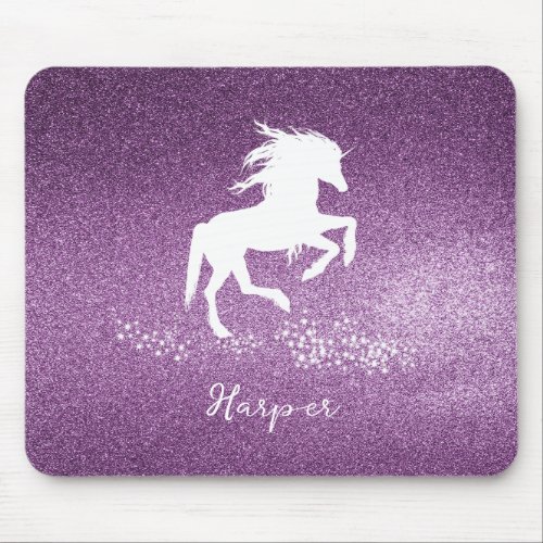 Magenta Glitter Unicorn Mouse Pad
