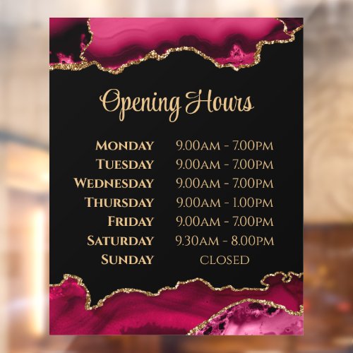Magenta Gold Agate Opening Hours Window Cling