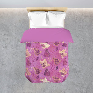 Magenta Gold Butterfly Pattern Girl Bedroom Bed Duvet Cover