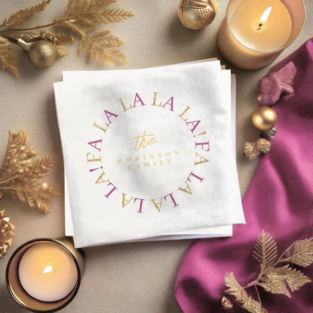 Magenta Gold Christmas Fa La La ID1009 Paper Dinner Napkins (Creator Uploaded)