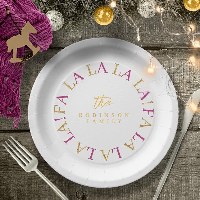 Magenta Gold Christmas Fa La La ID1009 Paper Plates (Creator Uploaded)