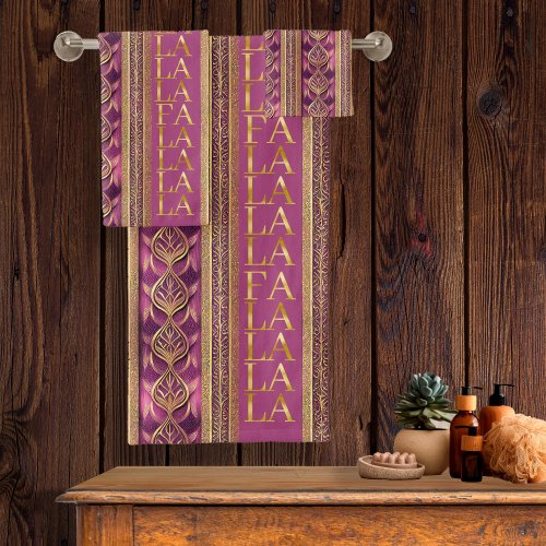 Magenta Gold Christmas Fa La La Pattern27 ID1009 Bath Towel Set