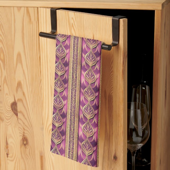 Magenta Gold Christmas Fa La La Pattern#27 ID1009 Kitchen Towel (Thirds Fold)