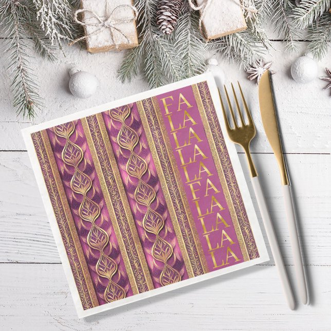 Magenta Gold Christmas Fa La La Pattern#27 ID1009 Paper Dinner Napkins (Creator Uploaded)