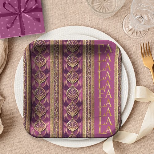 Magenta Gold Christmas Fa La La Pattern27 ID1009 Paper Plates