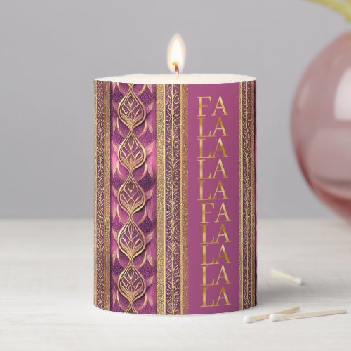 Magenta Gold Christmas Fa La La Pattern27 ID1009 Pillar Candle