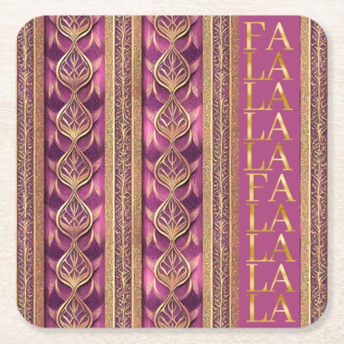 Magenta Gold Christmas Fa La La Pattern27 ID1009 Square Paper Coaster