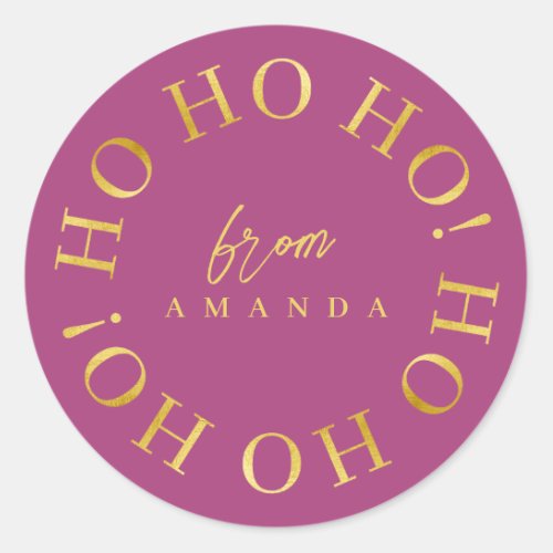 Magenta Gold Christmas Ho Ho Ho ID1009 Classic Round Sticker