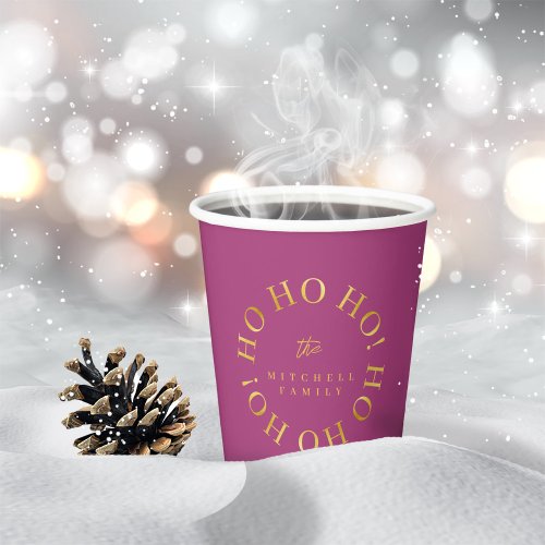 Magenta Gold Christmas Ho Ho Ho ID1009 Paper Cups