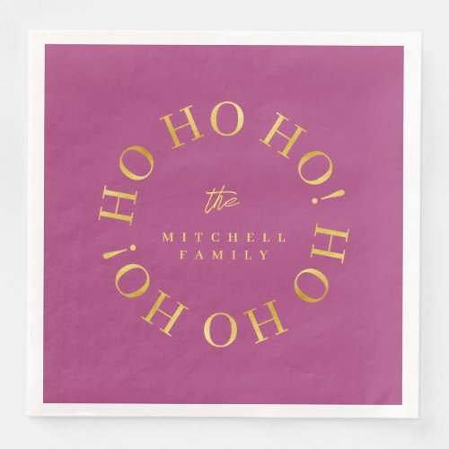 Magenta Gold Christmas Ho Ho Ho ID1009 Paper Dinner Napkins