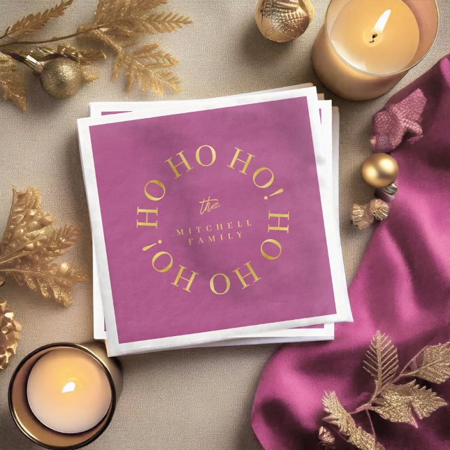 Magenta Gold Christmas Ho Ho Ho ID1009 Paper Dinner Napkins (Creator Uploaded)