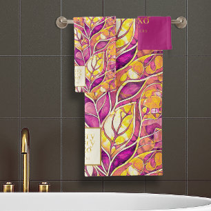 Magenta Gold Christmas Merry Pattern#21 ID1009 Bath Towel Set