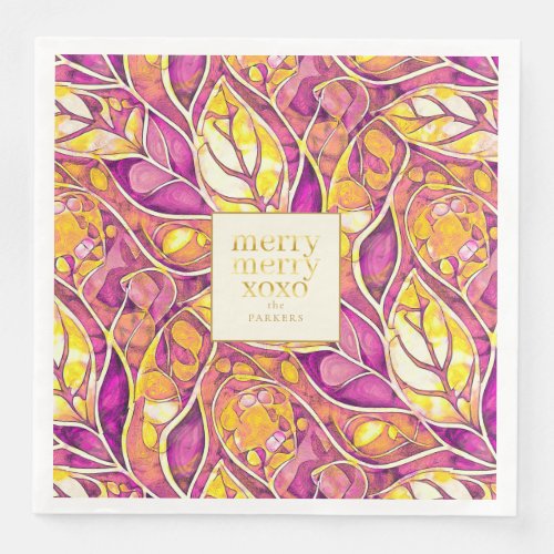 Magenta Gold Christmas Merry Pattern21 ID1009 Paper Dinner Napkins