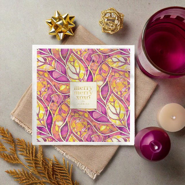 Magenta Gold Christmas Merry Pattern#21 ID1009 Paper Dinner Napkins (Creator Uploaded)