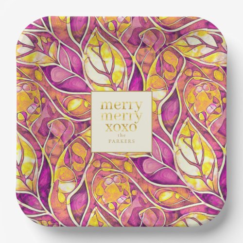 Magenta Gold Christmas Merry Pattern21 ID1009 Paper Plates
