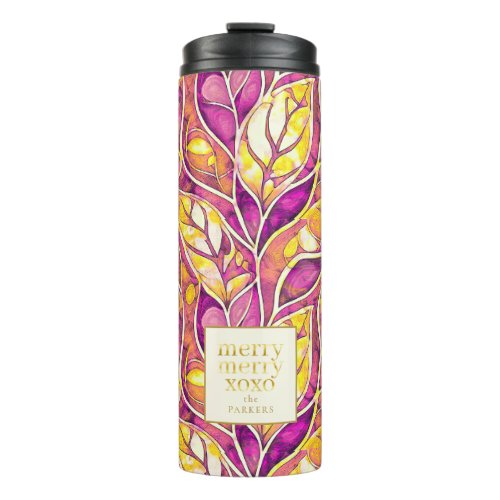 Magenta Gold Christmas Merry Pattern21 ID1009 Thermal Tumbler