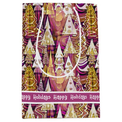 Magenta Gold Christmas Merry Pattern25 ID1009 Medium Gift Bag