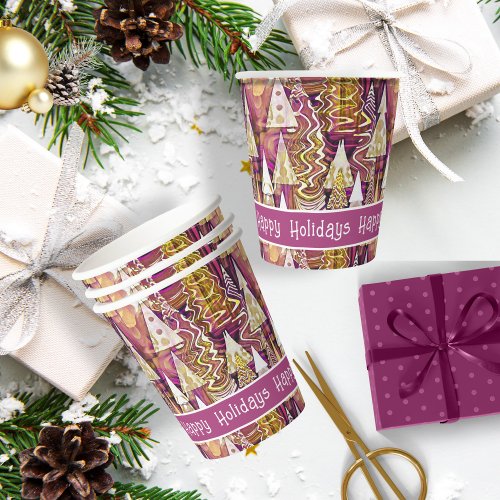 Magenta Gold Christmas Merry Pattern25 ID1009 Paper Cups