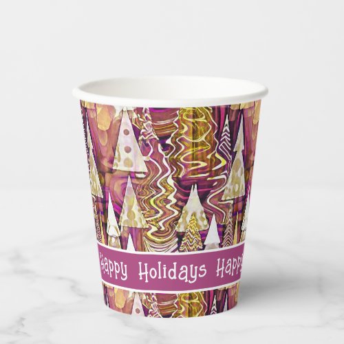 Magenta Gold Christmas Merry Pattern25 ID1009 Paper Cups