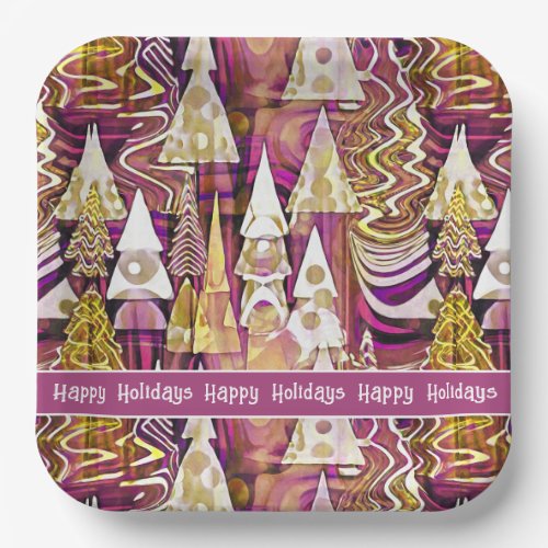 Magenta Gold Christmas Merry Pattern25 ID1009 Paper Plates