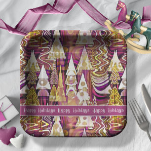Magenta Gold Christmas Merry Pattern#25 ID1009 Paper Plates